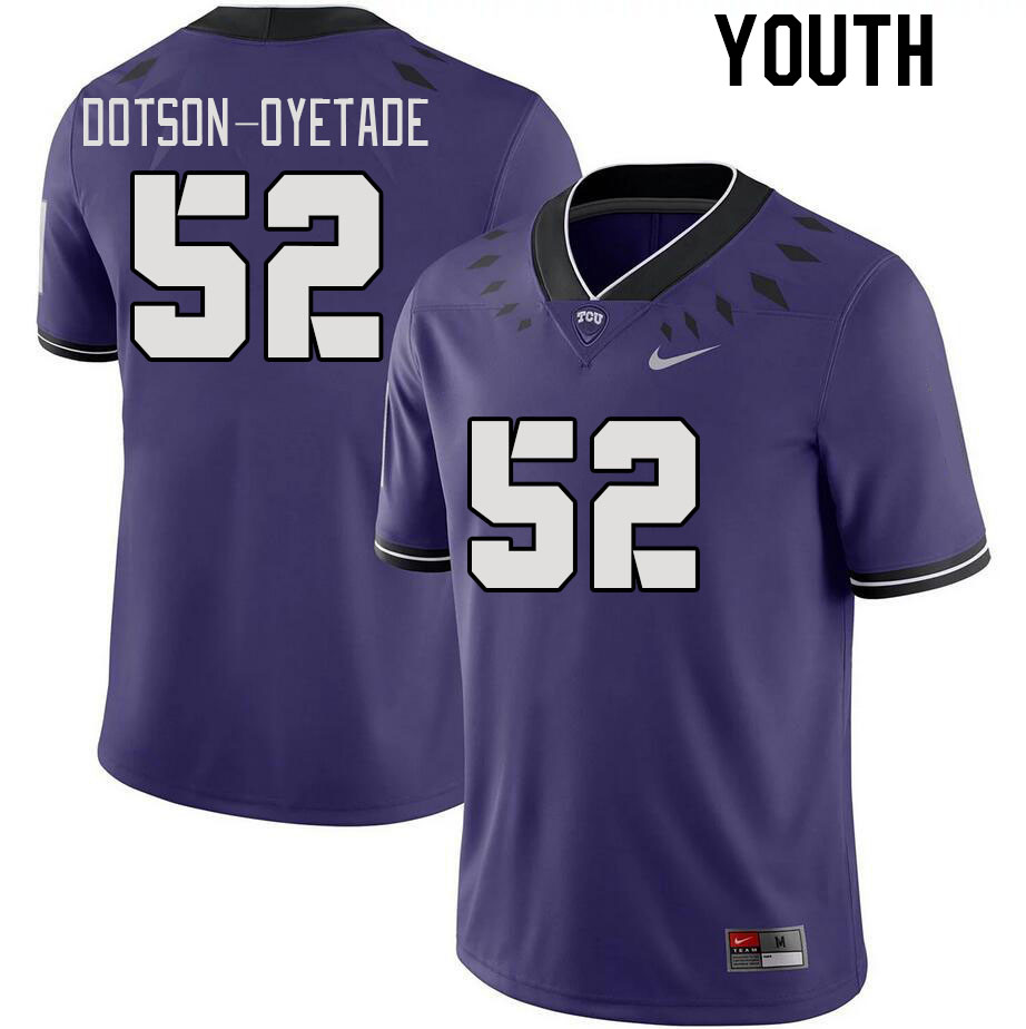 Youth #52 Ezra Dotson-Oyetade TCU Horned Frogs 2023 College Footbal Jerseys Stitched-Purple - Click Image to Close